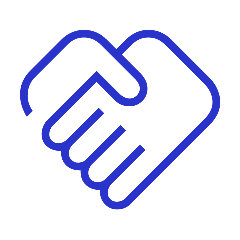 Ein dunkelblaues Icon welches aus zwei Händen die sich die Hand geben besteht.