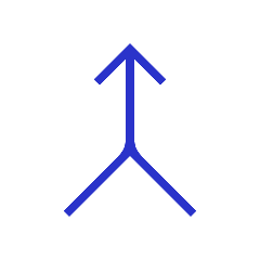 Dunkelblaues Icon bestehend aus zwei Linien die sich zu einem Pfeil vereinen, der nach oben zeigt.